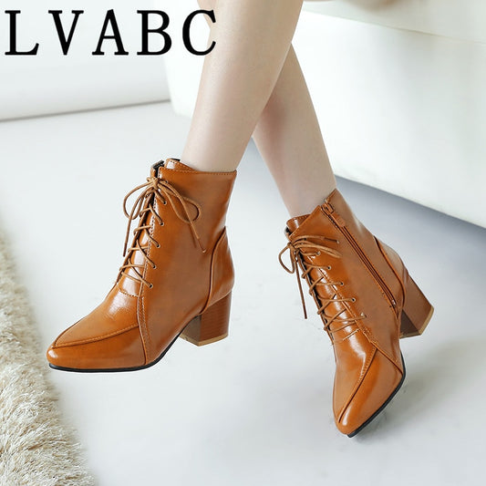 Winter Ankle Boots Pu Leather Women Boots Fashion Мартин сапоги Women Work Shoes Black Round Toe Lace-Up Women Shoes Female Boot