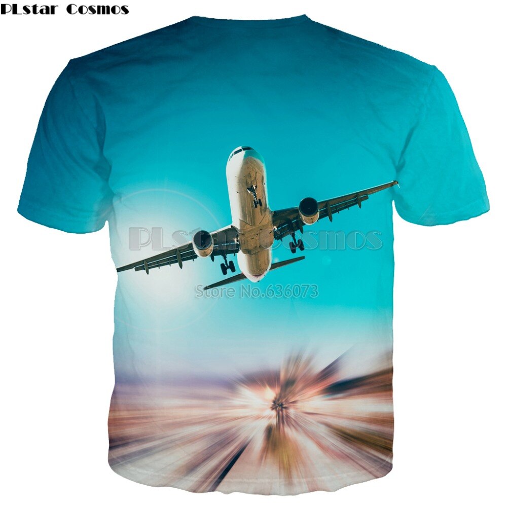 PLstar Cosmos Brand clothing 2018 summer New Fashion 3d t-shirt Blue sky and airplane Print T shirts Mens Womens Casual t shirt