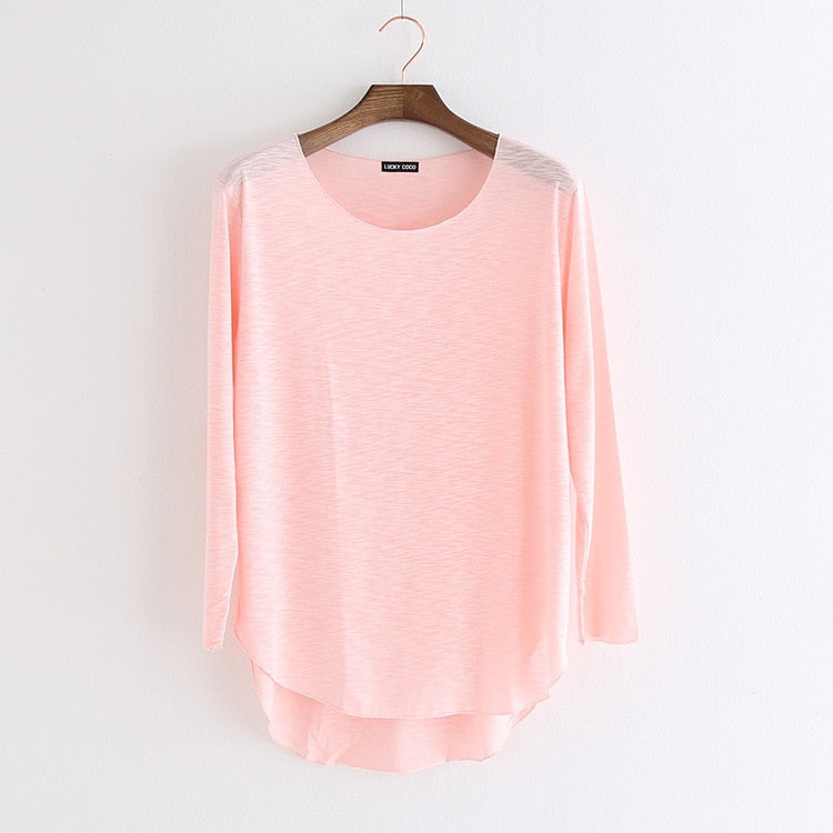 Soft Cotton tee shirt femme 2022 Harajuku long sleeve t shirt women tops fashion work blusa loose t-shirt camiseta mujer 1414