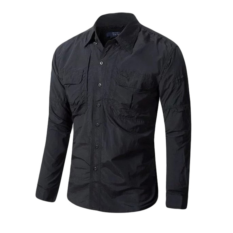 MEGE Brand Clothing, Summer Men Long Sleeve Shirt, Breathable Quick Dry Cargo Shirt, Camisa Social Masculina, Men's Dress Shirts