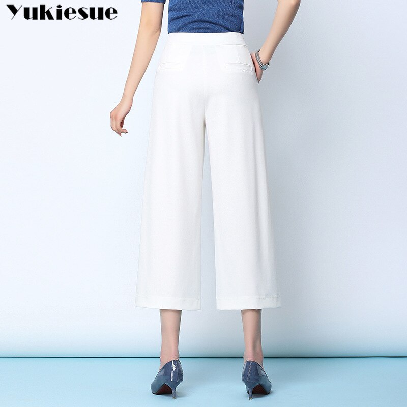 streetwear summer women's white work pants female high waist wide leg pants capris for women trousers woman clothes 5xl 6xl