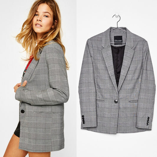 Queechalle 2021 Autumn Suit Blazers Women Office Lady Casual Plaid Blazer Jackets Women's Elegant Notched Formal Blazer Feminino
