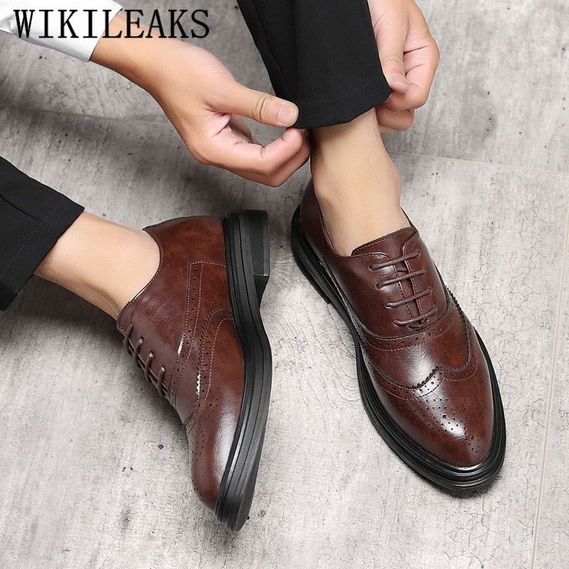 Genuine Leather Shoes Men Formal Shoes Men Oxford Shoes For Men Brogue Shoes Sapato Social Masculino Chaussures Hommes Pointu