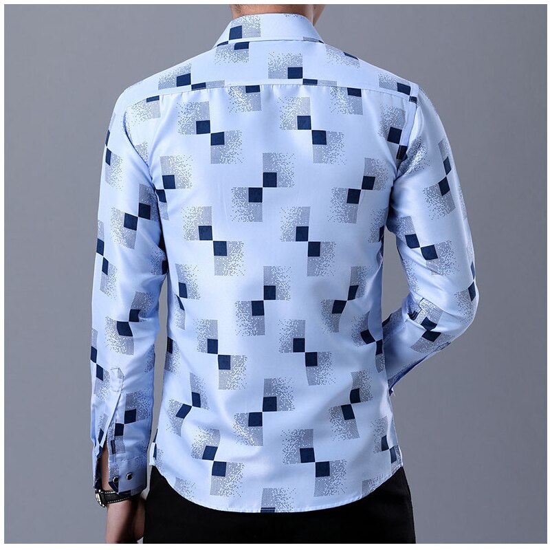 MIACAWOR New 2023 Brand Design Men Shirt Spring Long Sleeve Casual Shirt Fashion Print Chemise Homme Camisa Masculina C419