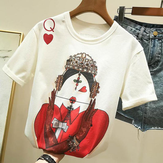 Zuolunouba Playing Cards In Harajuku T Shirt Women New Casual Short Sleeve Summer Tees Tops Loose