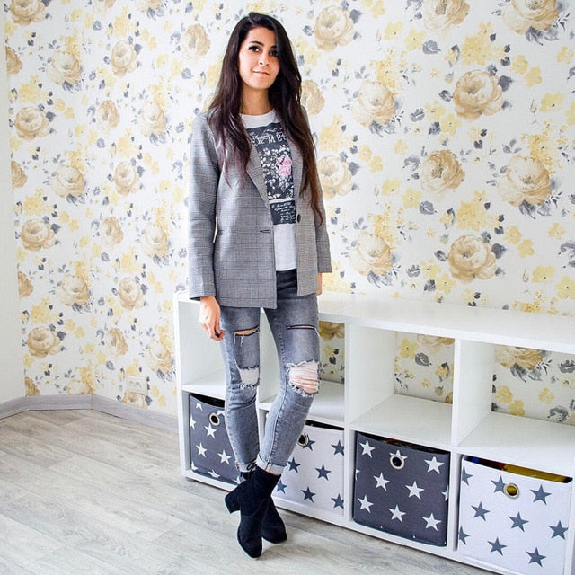 Queechalle 2021 Autumn Suit Blazers Women Office Lady Casual Plaid Blazer Jackets Women&#39;s Elegant Notched Formal Blazer Feminino