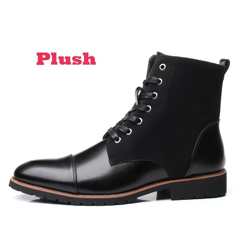 ZYYZYM Men Leather Boots Autumn Winter Superior quality Plush Keep Warm Men Motorcycle Boots Men Plus Size 38-48
