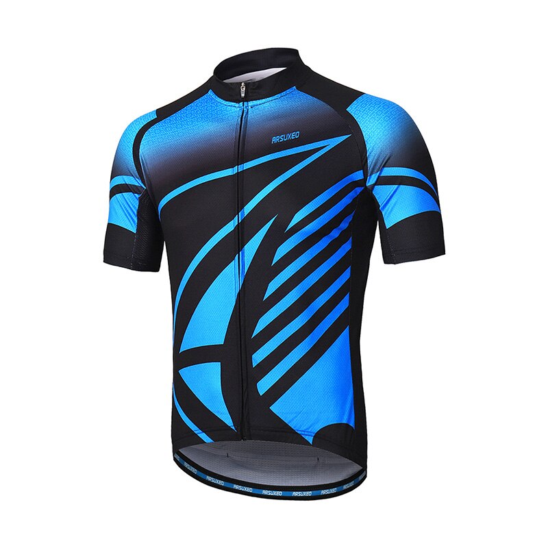ARSUXEO Men Short Sleeves Cycling Jersey Quick Dry MTB Jersey Mountain Bicycle Shirts Road Bike Clothing Reflective Zipper Z84