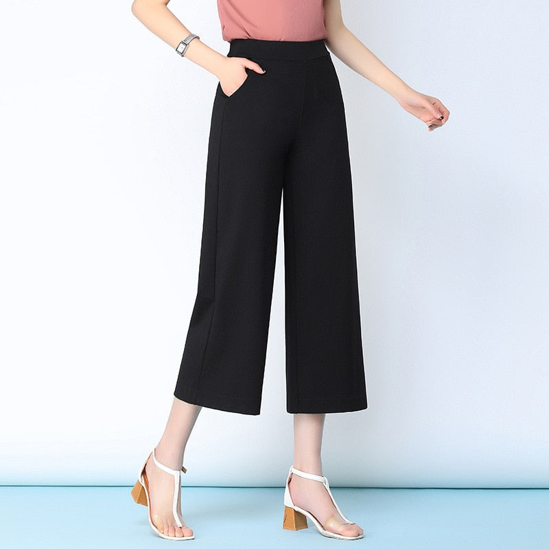 streetwear summer women's white work pants female high waist wide leg pants capris for women trousers woman clothes 5xl 6xl