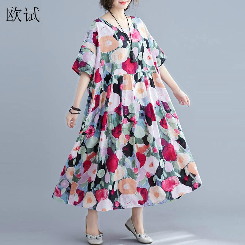 Oversized Summer Floral Boho Dress Women Polka Dot Cotton Long Ladies Dresses Loose Large Robe Femme Beach Dress 2022