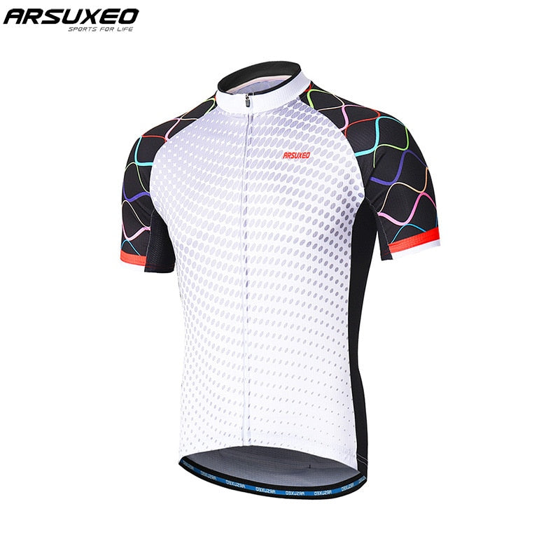 ARSUXEO Men Short Sleeves Cycling Jersey Quick Dry MTB Jersey Mountain Bicycle Shirts Road Bike Clothing Reflective Zipper Z84