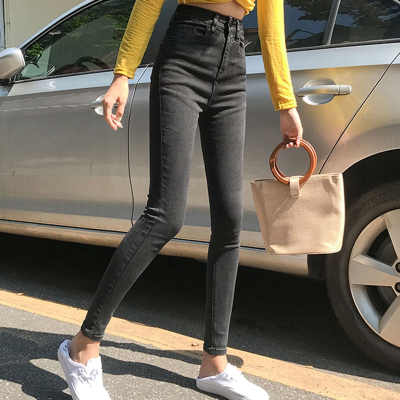 Plus Size Button fly Women Jeans High Waist Blue Pants Jeans for Women High Elastic Skinny Stretchy Women Pants Lift Hips