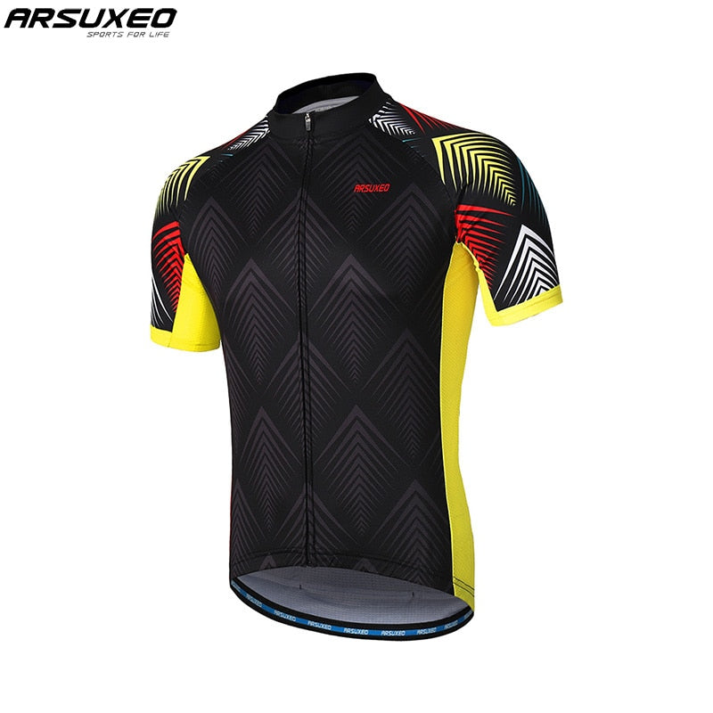 ARSUXEO Men Short Sleeves Cycling Jersey Quick Dry MTB Jersey Mountain Bicycle Shirts Road Bike Clothing Reflective Zipper Z84