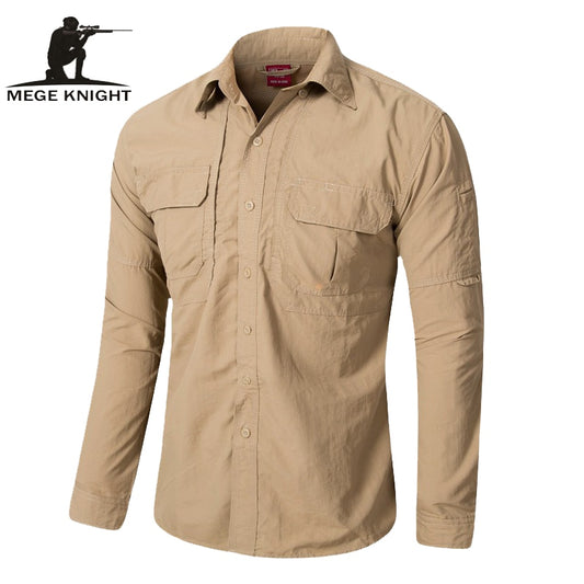 MEGE Brand Clothing, Summer Men Long Sleeve Shirt, Breathable Quick Dry Cargo Shirt, Camisa Social Masculina, Men's Dress Shirts