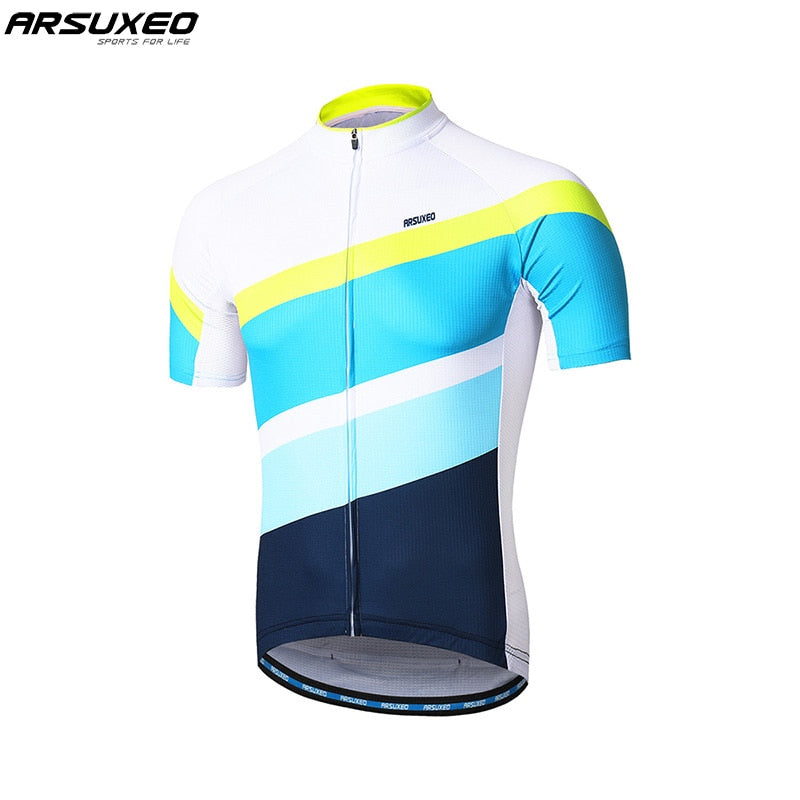 ARSUXEO Men Short Sleeves Cycling Jersey Quick Dry MTB Jersey Mountain Bicycle Shirts Road Bike Clothing Reflective Zipper Z84