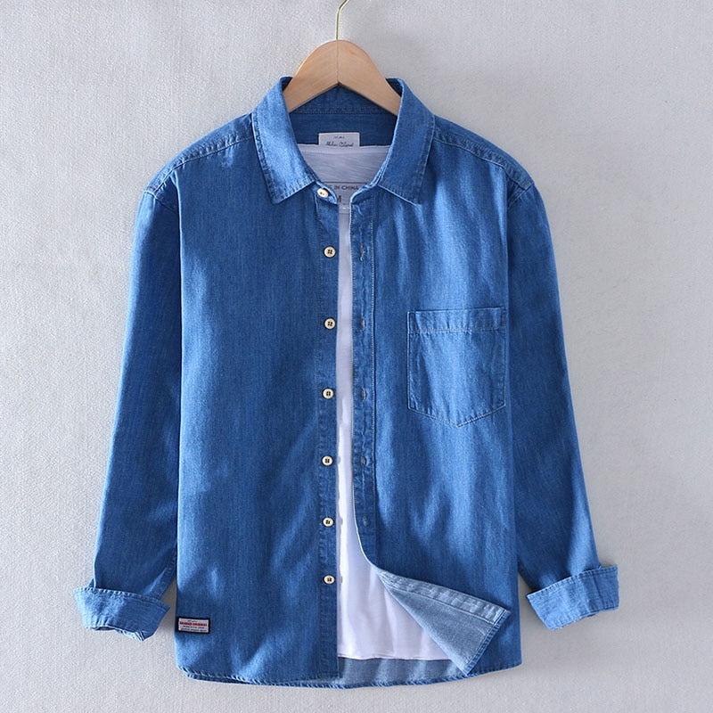 2022 Schinteon Men 100% Slub Cotton Shirt Long Sleeve Casual Denim Comfortable Shirt Autumn New Arrival Jeans