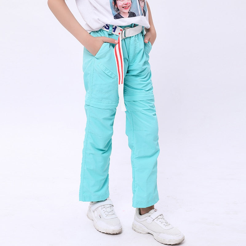 Summer Spring Quick-Drying Waterproof Boys Girls Pants Sporty Climbing Trousers Children Detachable Outfits For 115-170cm