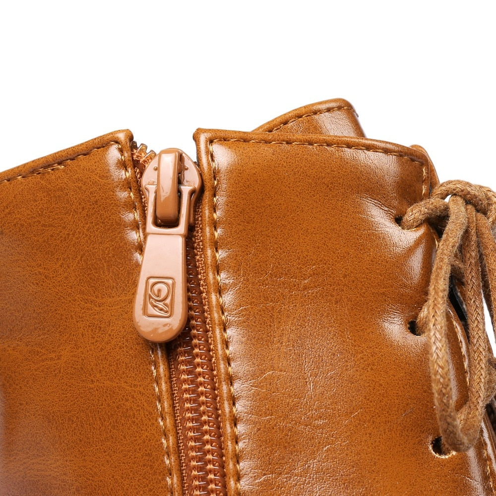 Winter Ankle Boots Pu Leather Women Boots Fashion Мартин сапоги Women Work Shoes Black Round Toe Lace-Up Women Shoes Female Boot