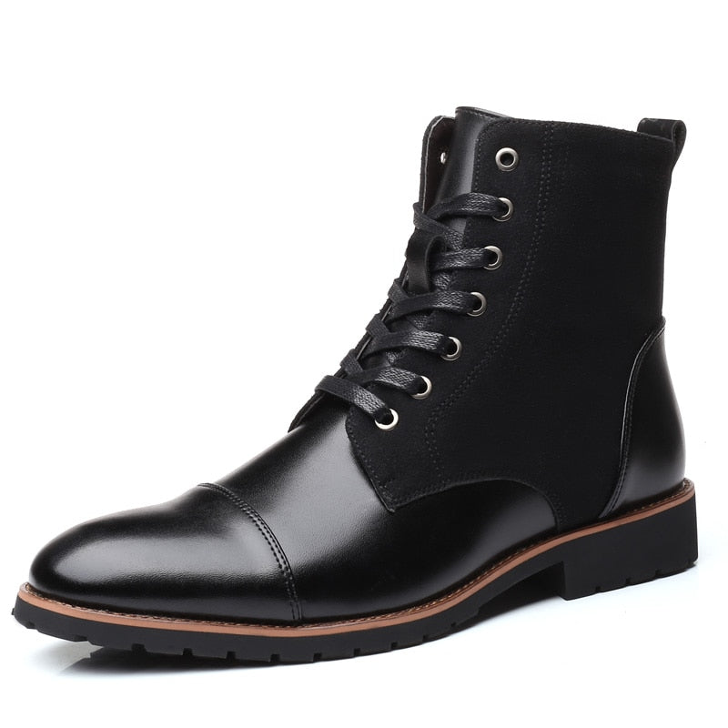 ZYYZYM Men Leather Boots Autumn Winter Superior quality Plush Keep Warm Men Motorcycle Boots Men Plus Size 38-48