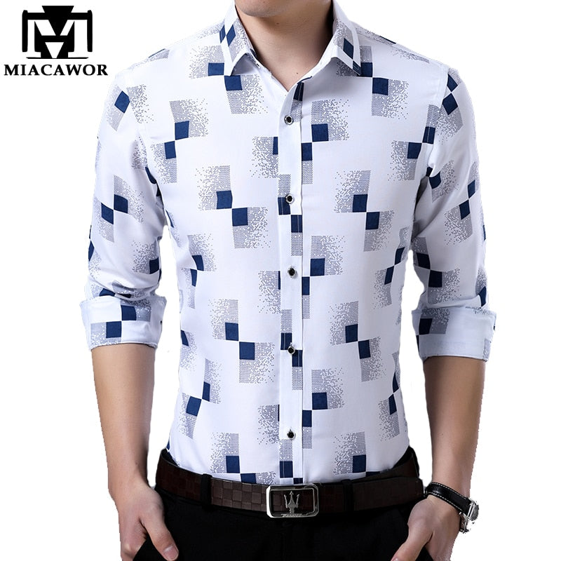 MIACAWOR New 2023 Brand Design Men Shirt Spring Long Sleeve Casual Shirt Fashion Print Chemise Homme Camisa Masculina C419