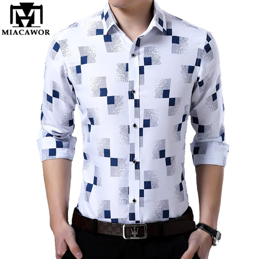 MIACAWOR New 2023 Brand Design Men Shirt Spring Long Sleeve Casual Shirt Fashion Print Chemise Homme Camisa Masculina C419
