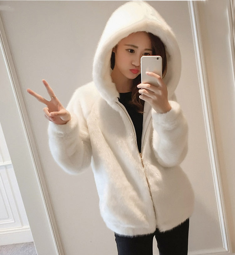 Rabbit imitation fur winter grass mink faux fur coat ladies artificial fur hooded soft plus size 2021 women&#39;s jacket red,4XL,5xl