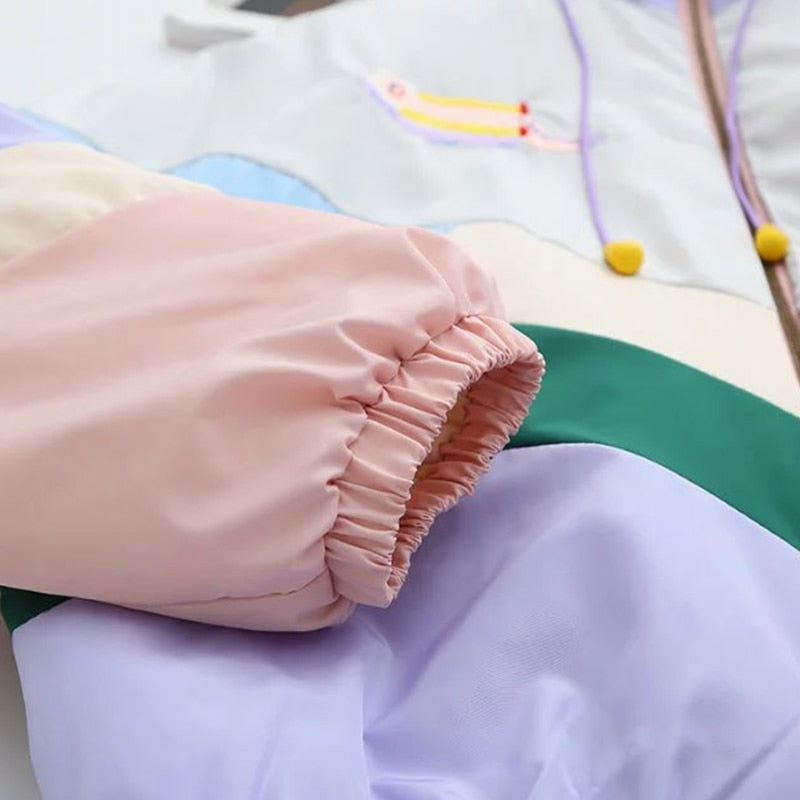 Flectit Women Padded Bomber Jacket with Thick Quilted Lining Pastel Windbreaker Japanese Girls Harajuku Style *