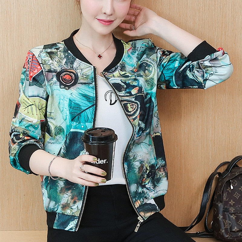 2022 New Summer Flower Bomber Jacket Women Basic Jacket Coats Casual Thin Elegant Long Sleeve Slim Female Jacket Outwear Clothes