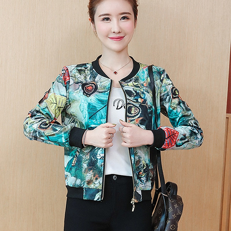 2022 New Summer Flower Bomber Jacket Women Basic Jacket Coats Casual Thin Elegant Long Sleeve Slim Female Jacket Outwear Clothes