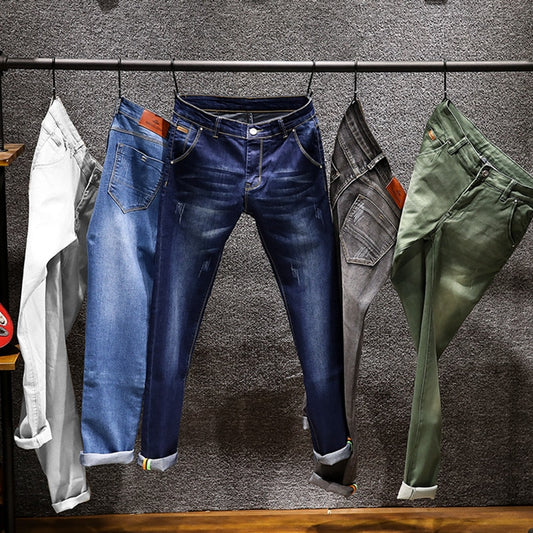 6 Colors 2022 New Men's Skinny White Jeans Fashion Elastic Slim Pants Jean Male Brand Trousers Black Blue Green Gray