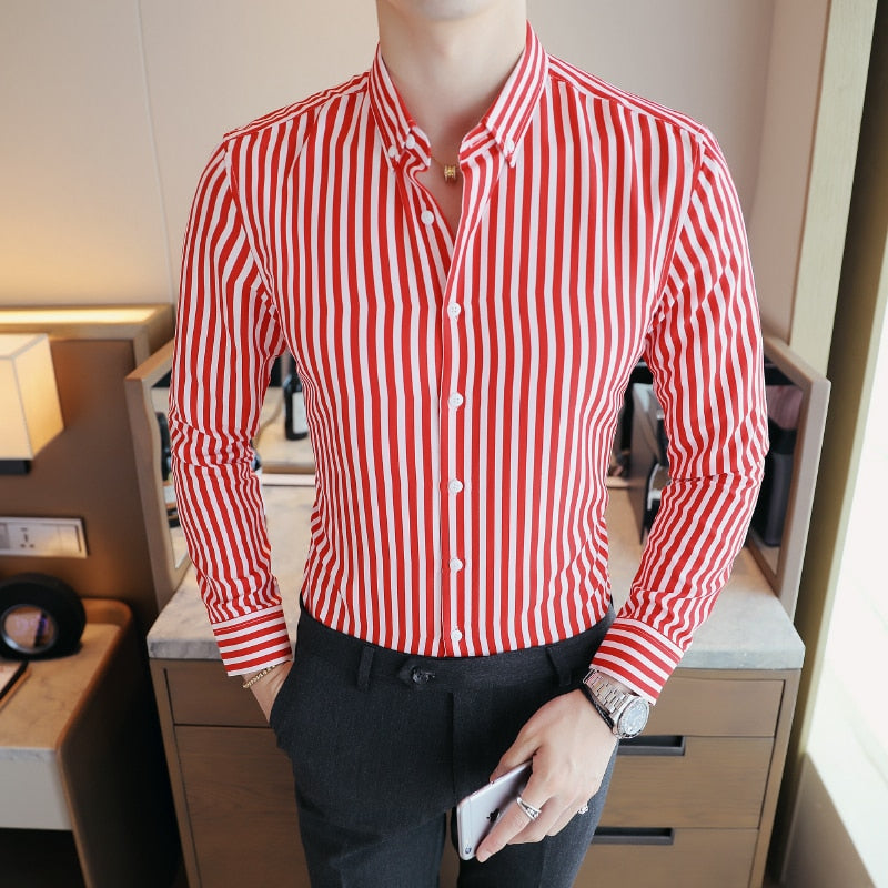 Cheap Business Men Shirt Brand Fashion 2022 Long Sleeve Shirt Men All Match Slim Fit Striped Shirts Men Formal Wear Blouse Homme