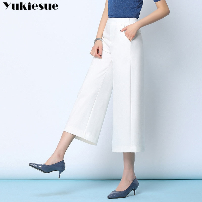 streetwear summer women's white work pants female high waist wide leg pants capris for women trousers woman clothes 5xl 6xl