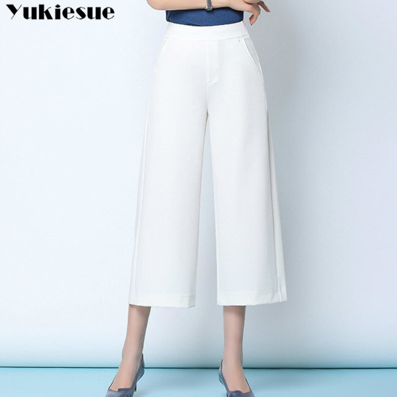 streetwear summer women's white work pants female high waist wide leg pants capris for women trousers woman clothes 5xl 6xl