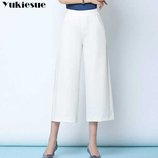 streetwear summer women's white work pants female high waist wide leg pants capris for women trousers woman clothes 5xl 6xl