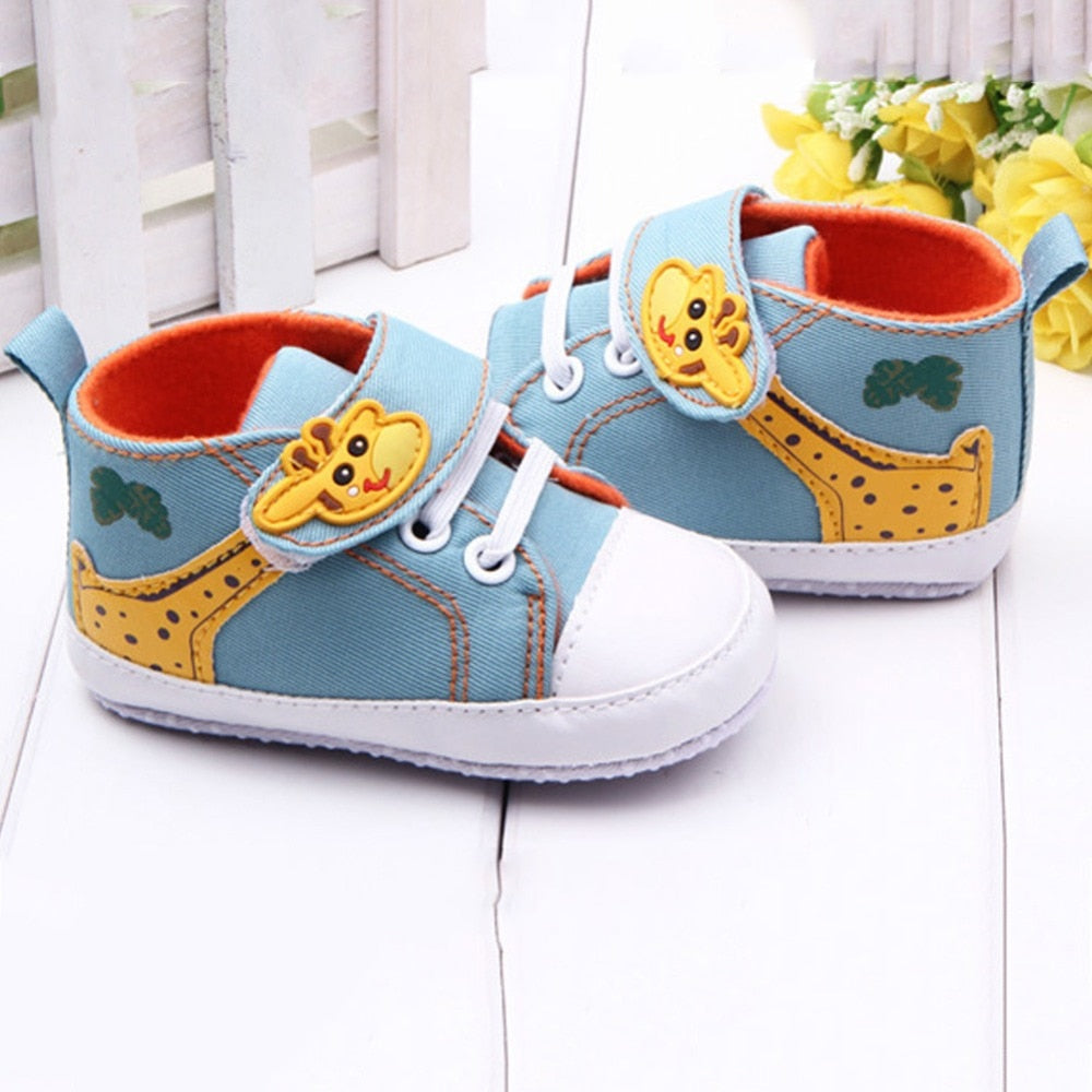 Fashion Baby Shoes Boy Girls Cartoon Printed Giraffe Canvas Anti-slip Infant Soft Sole High First Walkers