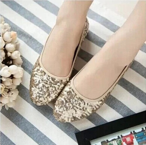 Koovan Women Flats 2018 Spring And Autumn New Fashion Women Shoes Sequined Shoes Women Golden Shoes Women Flats Large Size 40