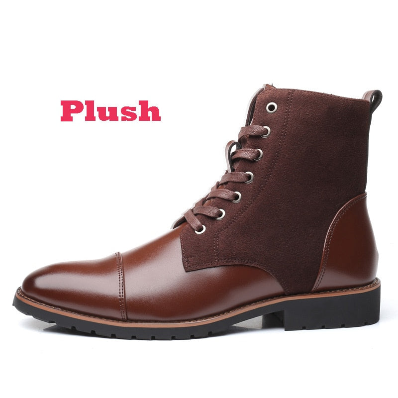 ZYYZYM Men Leather Boots Autumn Winter Superior quality Plush Keep Warm Men Motorcycle Boots Men Plus Size 38-48