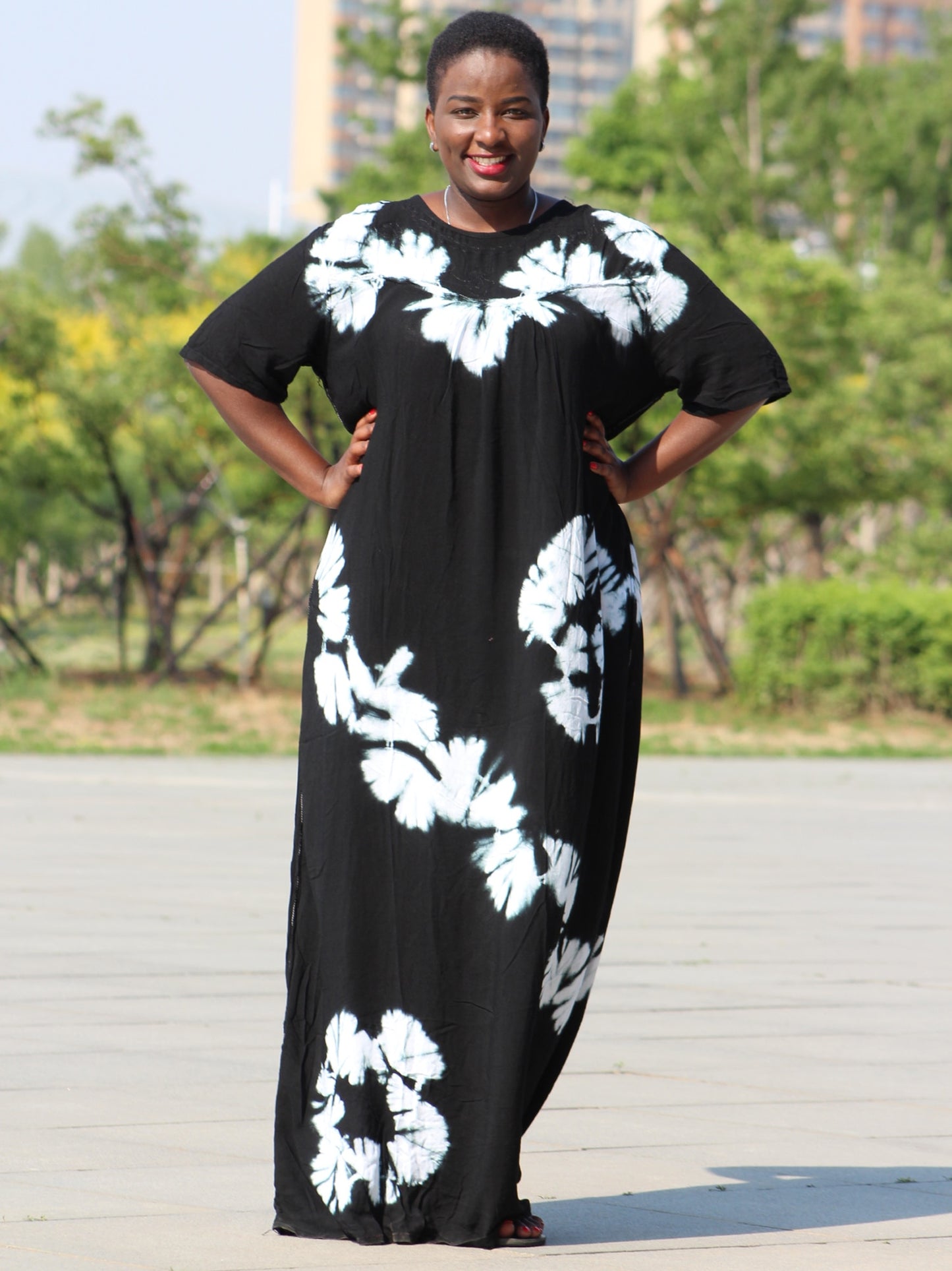 Dashikiage black cotton soft textured comfortable dress with a big scarf