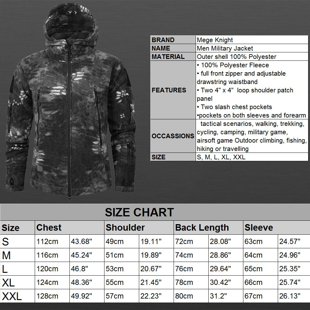 Mege Brand Autumn Winter Military Fleece Camouflage Tactical Men&#39;s Clothing Polar Warm Multicam Army Men Coat Outwear Hoodie