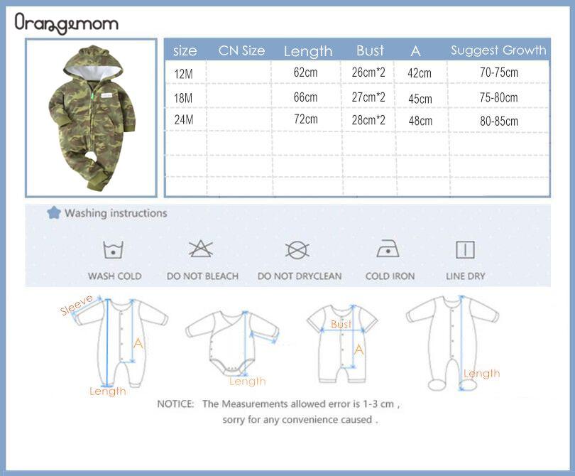 Orangemom Spring Fleece Baby Rompers Coats For Infant Clothes Hooded With Ear Lovely Camo Jumpsuits For Baby Boys Clothing Home