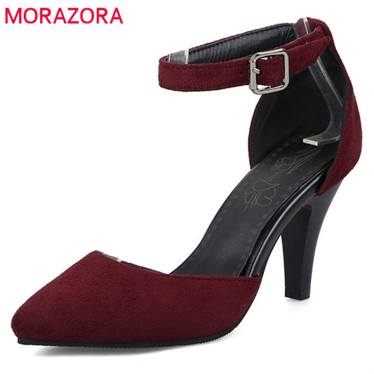 MORAZORA 2021 new arrive pointed toe pumps women shoes simple buckle summer shoes elegant party wedding shoes high heels shoes
