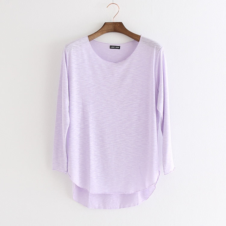 Soft Cotton tee shirt femme 2022 Harajuku long sleeve t shirt women tops fashion work blusa loose t-shirt camiseta mujer 1414