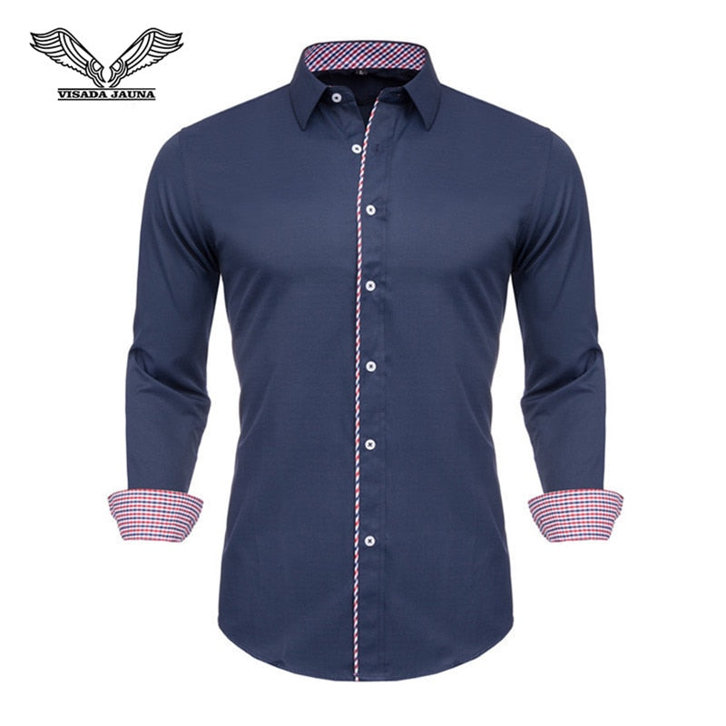 VISADA JUANA 2019 Men&#39;s Shirts Slim Fit Men&#39;s Casual Shirts Long Sleeve Solid Dress Shirts Men Clothes Y60