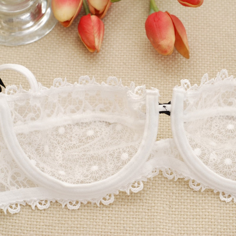 【2 For 10% OFF】Bra Set Women Transparent  Bow Decoration Lace Embroidery Bras Underwear Women Lingerie Women Set Plus Size