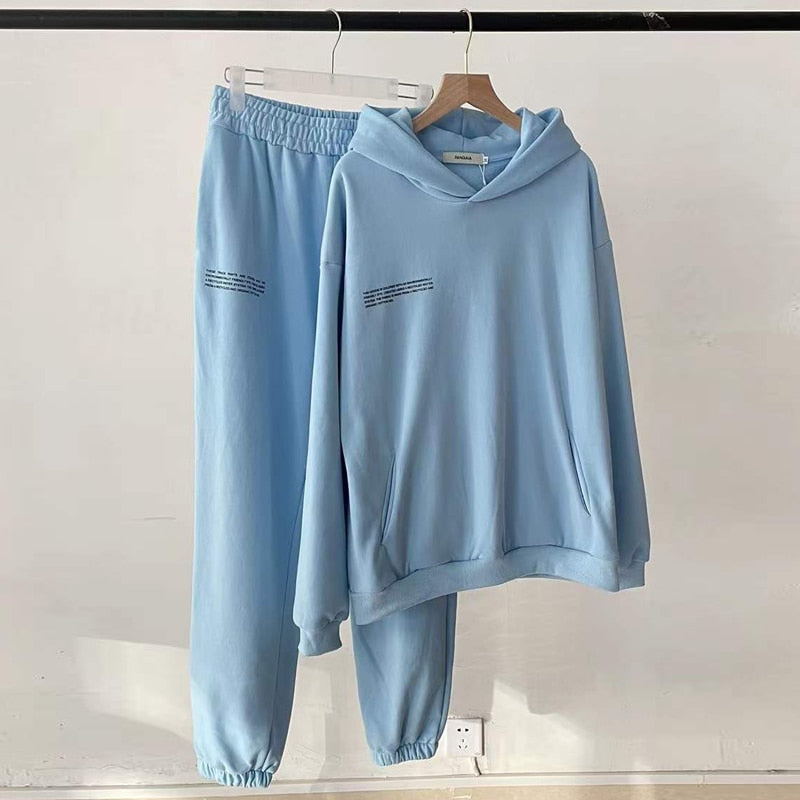 Solid Cotton Hooded Sweatshirts Hoodies Track Pants Joggers Women Tracksuits Two Piece Sets Sweatpants Sweatsuits Spring Female