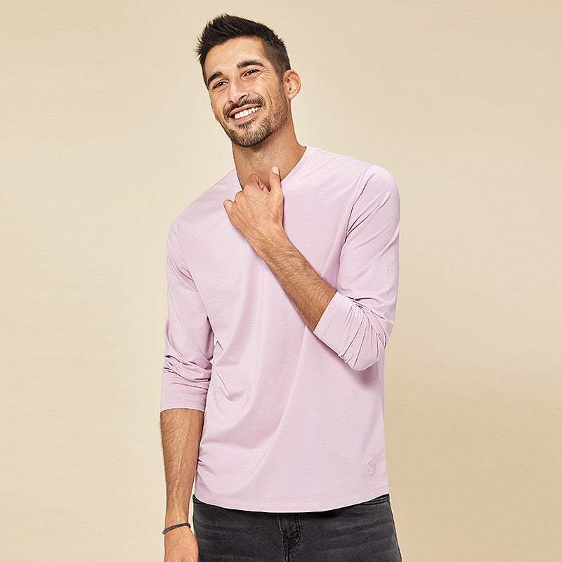 KUEGOU 2022 Spring Tshirt  Elastic Modal Men&#39;s T-shirt Long sleeve Fashion Tshirt Solid Color High Quality Top Plus Size 5951