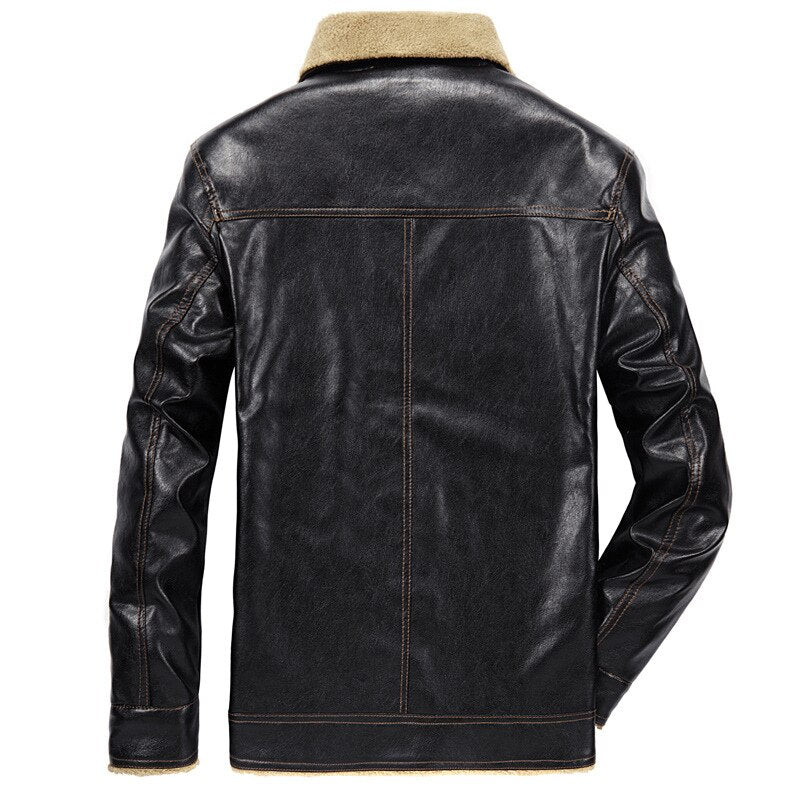 2020 New Men Winter Leather Jacket Fur Collar Bomber Jacket Men Thick Warm Plus Velvet  Casual Motor Jacket Men Plus Size