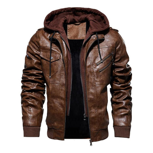 winter men's leather jacket motorcycle hooded jacket men's warm Casual PU leather coat Fleece men's Coats Brand clothing