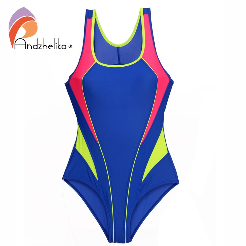 Andzhelika Children One Piece Swimsuits Racing Training Sports Bathing Suit Color Block Girl Swimwear