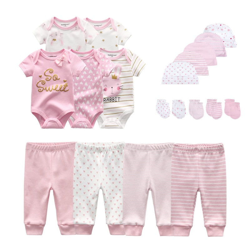 2022 Solid Unisex New Born Baby Boy Clothes Bodysuits+Pants+Hats+Gloves Baby Girl Clothes Cotton Clothing Sets Roupa de bebe